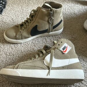 women's Nike high top Blazer sneakerskhaki olive, green, rare collar size 7